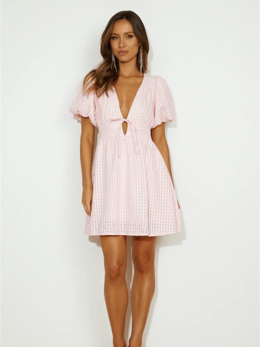 Pink Puff Sleeve Mini Dress